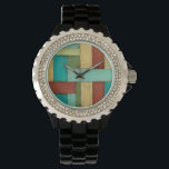 Reloj De Pulsera Pintura contemporánea de color multicolor en la co<br><div class="desc">Aqua, verde, rojo y amarillo se encuentran en una explosión de color que recuerda a un patrón en una cubierta de playa. Colgar esta pintura costera contemporánea en tu pared puede que te incite a tomar las vacaciones que has estado posando. Es un gran regalo para quien necesite una escapada...</div>