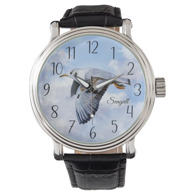 Reloj De Pulsera Pintura de acuarela de aves de gaviota (Anverso)