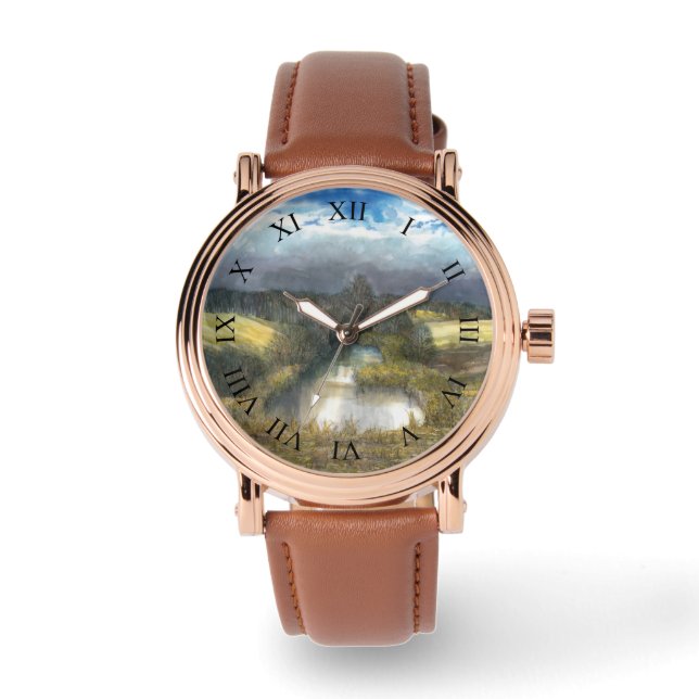 Reloj De Pulsera pintura de acuarela en estanque de otoño (Anverso)