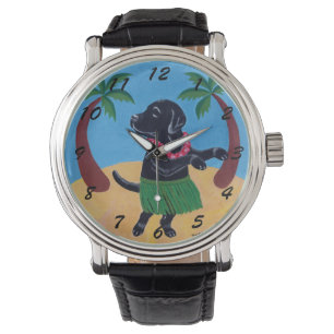 Reloj De Pulsera Pintura de Aloha Black Labrador
