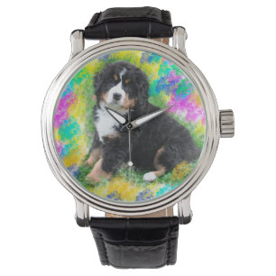 Reloj De Pulsera Pintura de arte de acuarela de perro de montaña de