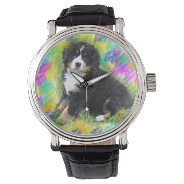Reloj De Pulsera Pintura de arte de acuarela de perro de montaña de (Anverso)