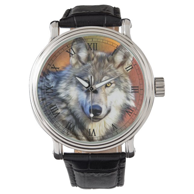 Reloj De Pulsera Pintura de arte Gray Wolf (Anverso)