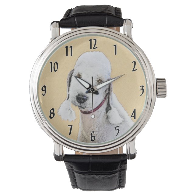 Reloj De Pulsera Pintura de Bedlington Terrier - Original Perro Art (Anverso)