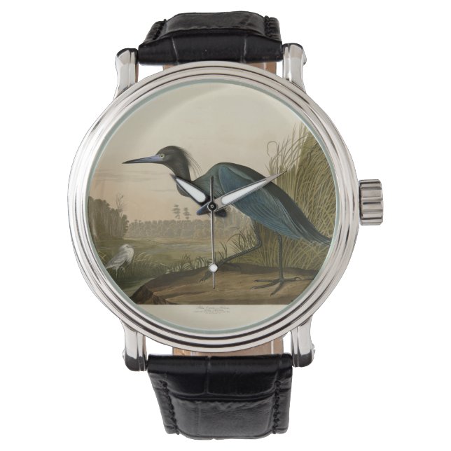 Reloj De Pulsera Pintura de Blue Crane Heron Audubon (Anverso)