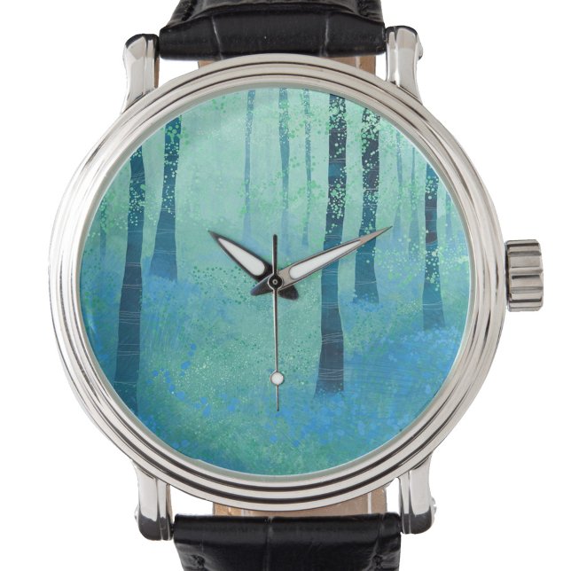 Reloj De Pulsera Pintura de Bluebell Woods (Bluebell woodland abstract art watch)