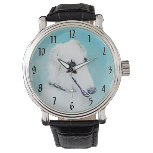 Reloj De Pulsera Pintura de Borzoi (blanco) - Arte de perro origina