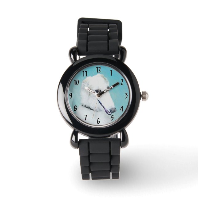 Reloj De Pulsera Pintura de Borzoi (blanco) - Arte de perro origina (Anverso)