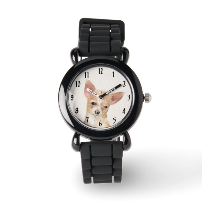 Reloj De Pulsera Pintura de Chihuahua - Arte Perro Original. (Anverso)
