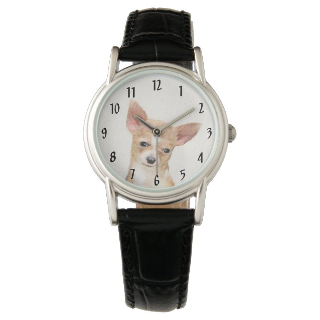 Reloj De Pulsera Pintura de Chihuahua - Arte Perro Original. (Anverso)
