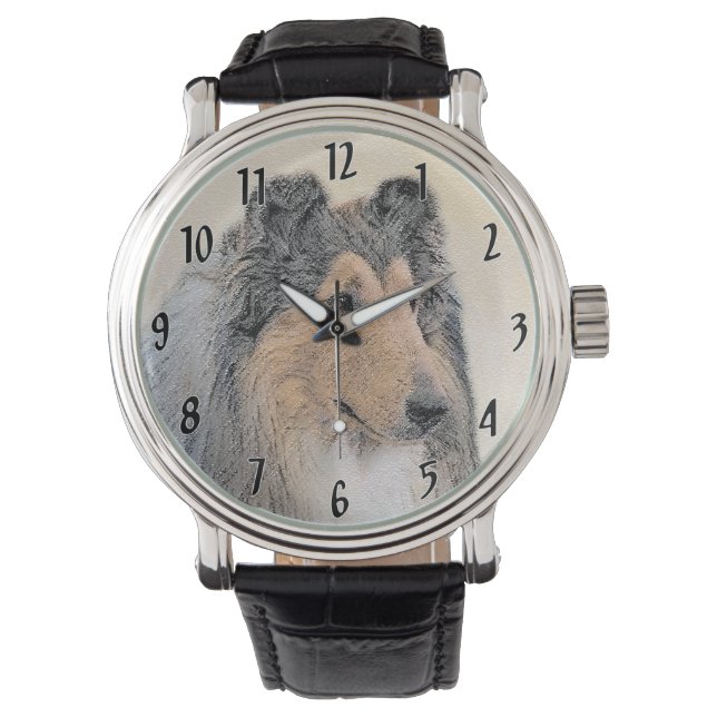 Reloj De Pulsera Pintura de Collie (Rough) - Arte de Perro Original (Anverso)