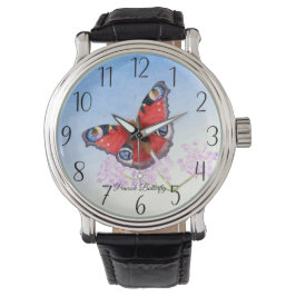 Reloj De Pulsera Pintura de color de agua de mariposa de pavo real