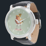 Reloj De Pulsera Pintura de color de agua Robin Bird<br><div class="desc">Esta es una pintura acuarela de un ladrón en una rama de árbol. Su cola está en el aire.</div>