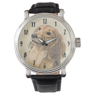 Reloj De Pulsera Pintura de Dachshund (de cabello largo) - Arte Per
