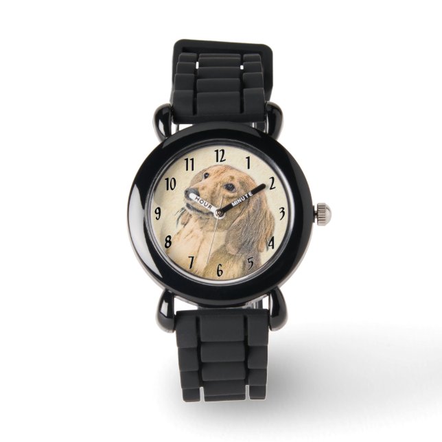 Reloj De Pulsera Pintura de Dachshund (de pelo largo) - Arte origin (Anverso)