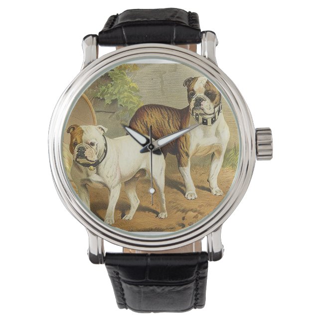 Reloj De Pulsera Pintura de época de Bulldoges ingleses (Anverso)