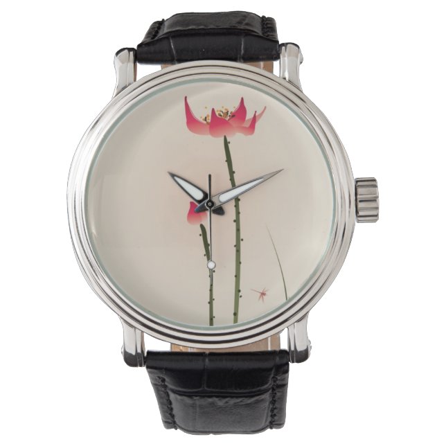 Reloj De Pulsera pintura de estilo oriental, alto Lotus (Anverso)