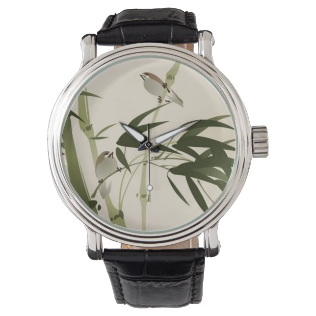 Reloj De Pulsera Pintura de estilo oriental, ramas de bambú (Anverso)
