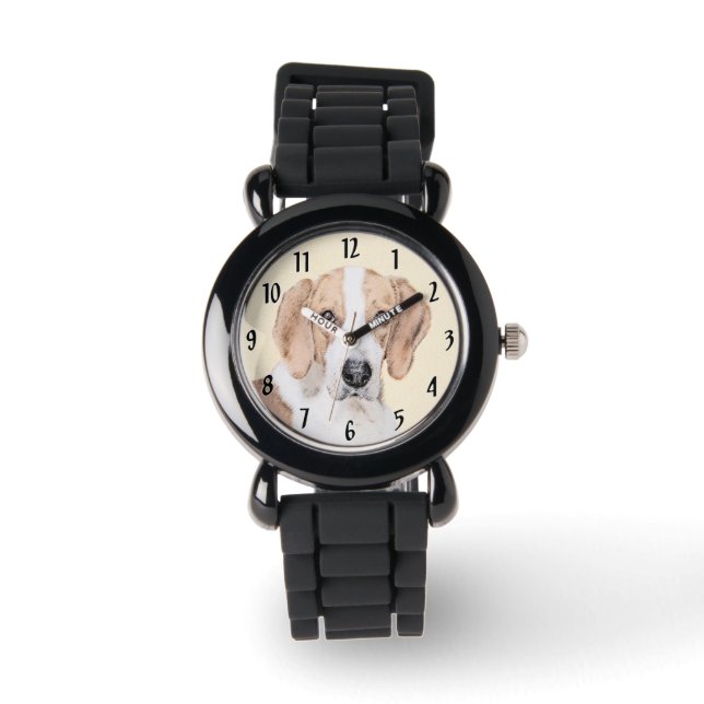 Reloj De Pulsera Pintura de Foxhound estadounidense - Arte de Perro (Anverso)