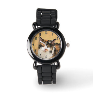 Reloj De Pulsera Pintura de gato calico - Arte de gato original lin