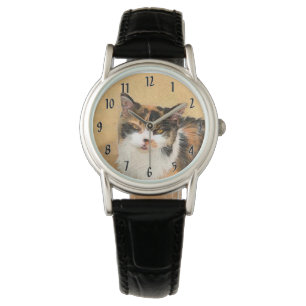 Reloj De Pulsera Pintura de gato calico - Arte de gato original lin