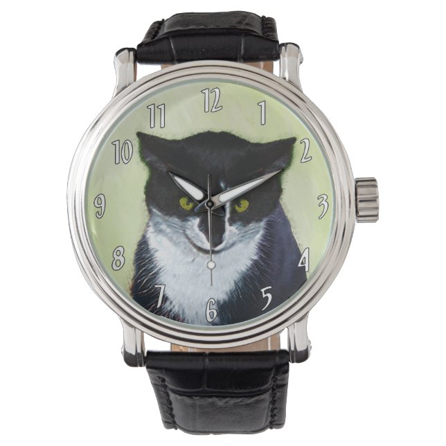 Reloj De Pulsera Pintura de gatos de Tuxedo - Arte de gatos origina (Anverso)