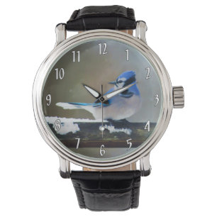 Reloj De Pulsera Pintura de Jay azul - Arte de pájaro original