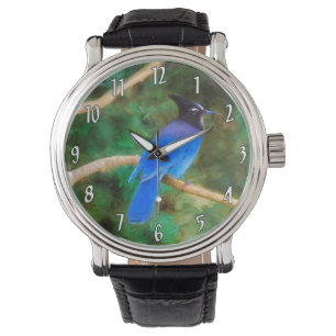 Reloj De Pulsera Pintura de Jay de Steller - Arte de pájaro salvaje