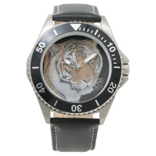 Reloj De Pulsera pintura de la fauna del tigre con el gato grande