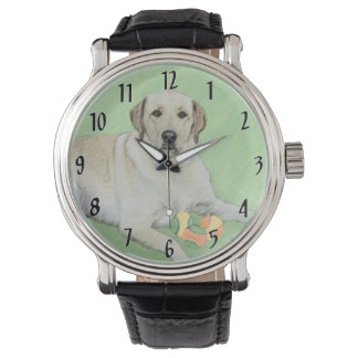 Reloj De Pulsera Pintura de Labrador Retriever Amarillo y Pelotas d