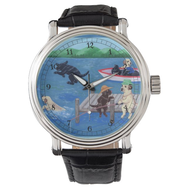 Reloj De Pulsera Pintura de Lake Fun Labradors (Anverso)