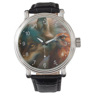 Reloj De Pulsera Pintura de lobo y águila