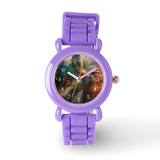 Reloj De Pulsera Pintura de lobo y águila (Anverso)