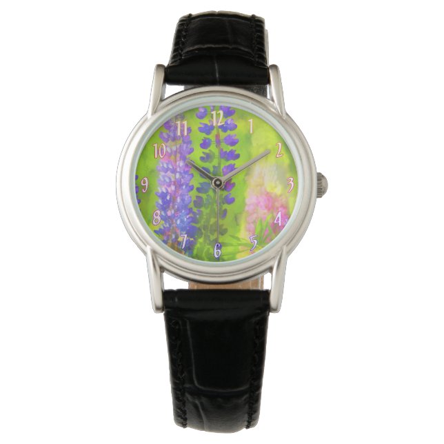 Reloj De Pulsera Pintura de Lupine - Arte original de las flores (Anverso)