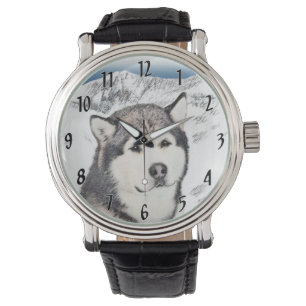 Reloj De Pulsera Pintura de Malamute de Alaska - Arte de Perro Orig