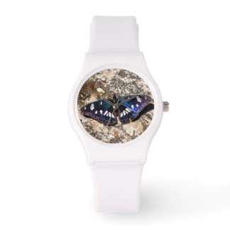 Reloj De Pulsera Pintura de mariposa azul del almirante blanco del 
