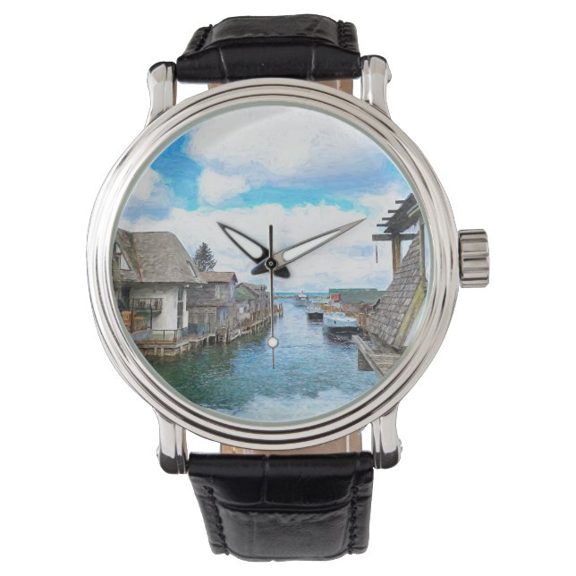 Reloj De Pulsera Pintura de Michigan Fish Town (Anverso)