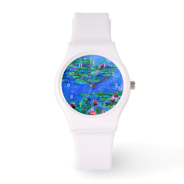 Reloj De Pulsera Pintura de Monet: Water Lilies, obra de arte roja (Anverso)