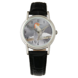 Reloj De Pulsera Pintura de pájaro de madera roja