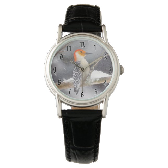 Reloj De Pulsera Pintura de pájaro de madera roja (Anverso)