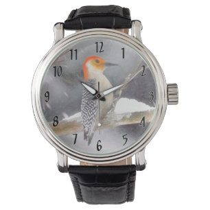 Reloj De Pulsera Pintura de pájaro de madera roja