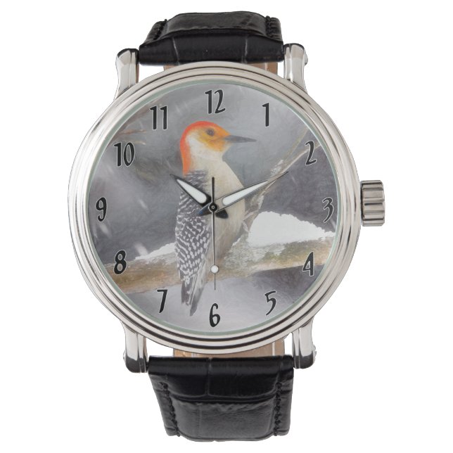 Reloj De Pulsera Pintura de pájaro de madera roja (Anverso)