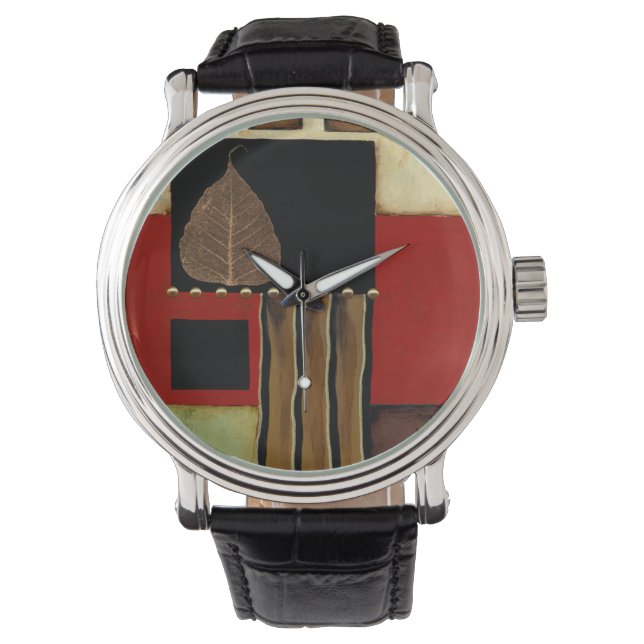 Reloj De Pulsera Pintura de panel multicolor con hoja marrón (Anverso)