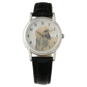 Reloj De Pulsera Pintura de perro afgano - Arte de perro original l
