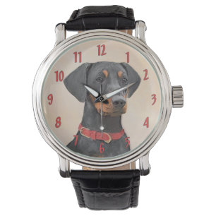 Reloj De Pulsera Pintura de Pinscher original de arte animal