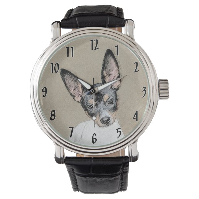 Reloj De Pulsera Pintura de Rat Terrier - Arte Perro Original. (Anverso)