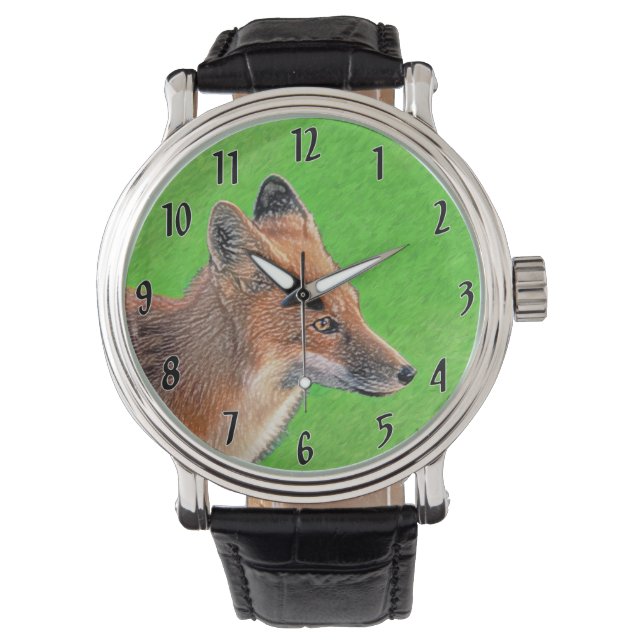 Reloj De Pulsera Pintura de Red Fox - Arte de vida salvaje original (Anverso)