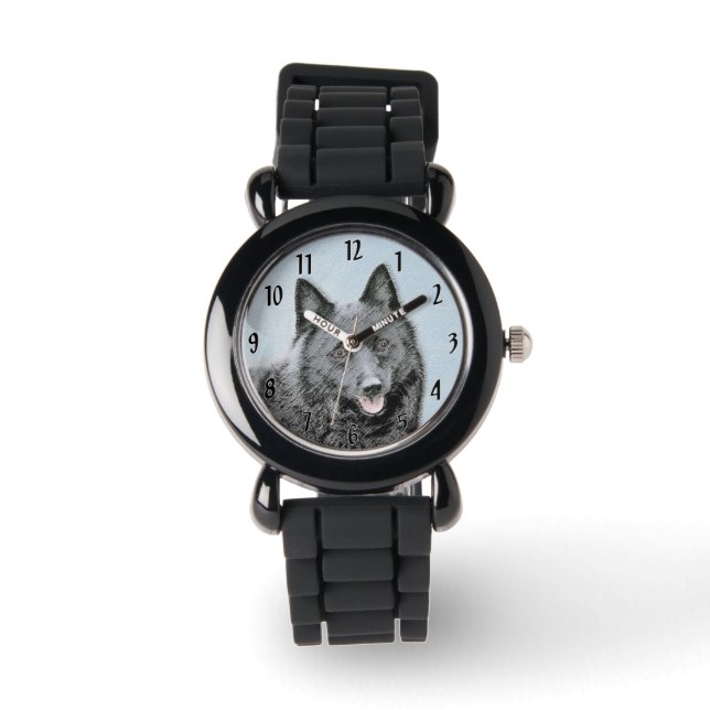 Reloj De Pulsera Pintura de Schipperke - Arte Perro Original Cuto (Anverso)