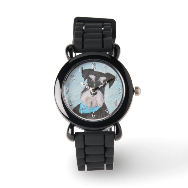 Reloj De Pulsera Pintura de Schnauzer (Miniatura) - Perro Original  (Anverso)