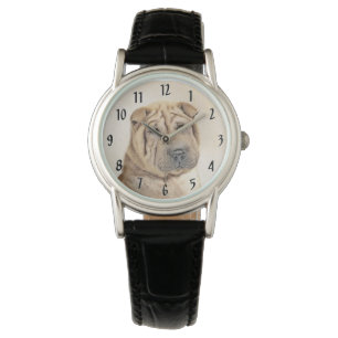 Reloj De Pulsera Pintura de Shar Pei - Arte Perro Original Cuto